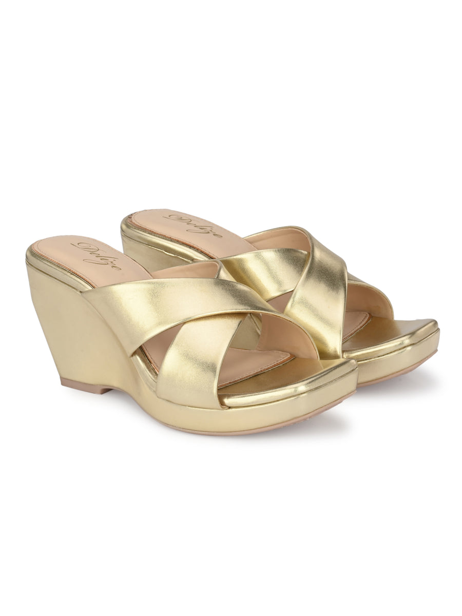 Womens gold wedge online sandals