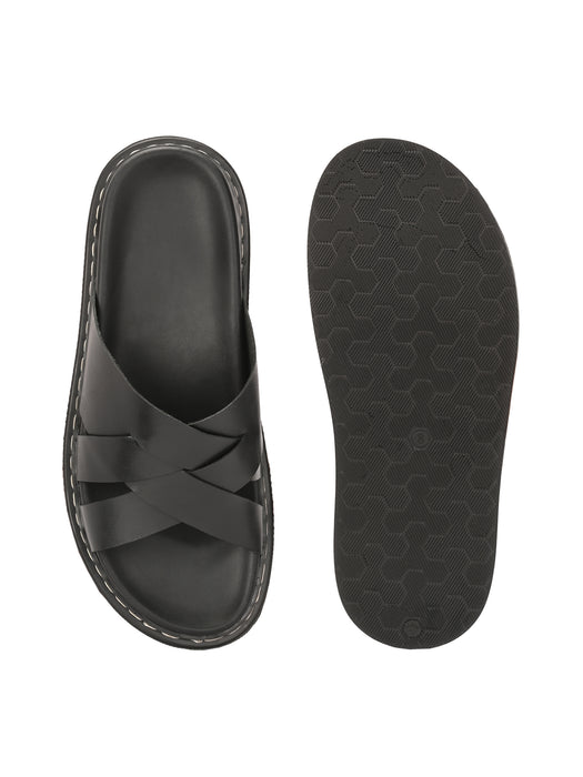 Bruce Men's Leather Slipper with cross straps