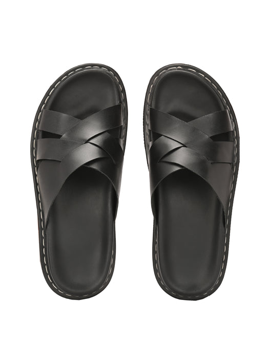 Bruce Men's Leather Slipper with cross straps